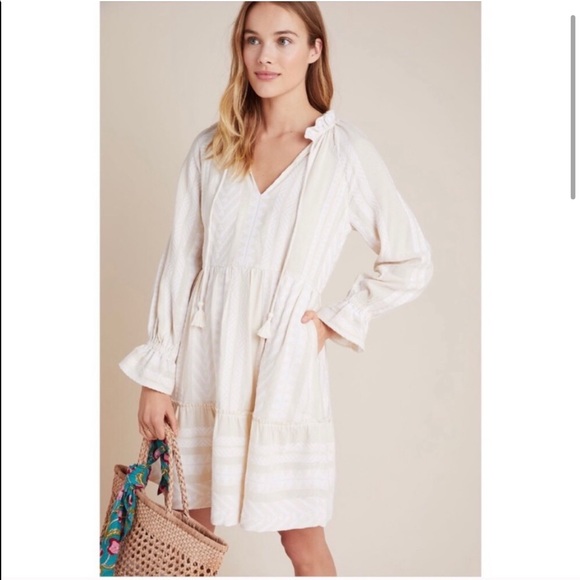 Anthropologie Maeve Dominique Boho Tunic Dress in Beige- Size Small - Picture 5 of 14
